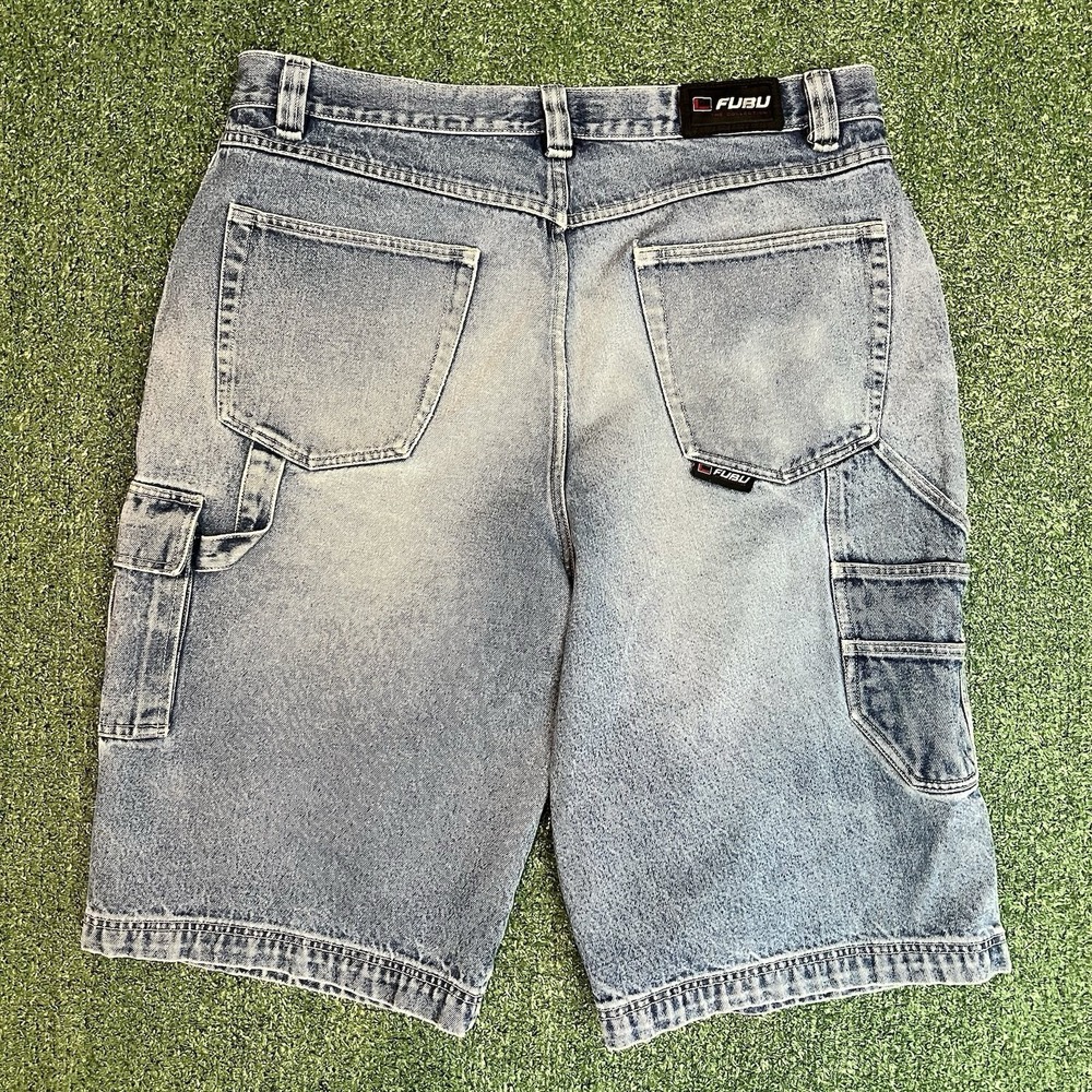 Vintage Y2K/90s FUBU Super Baggy Denim Carpenter Cargo Jorts Mens Size 40 Skater